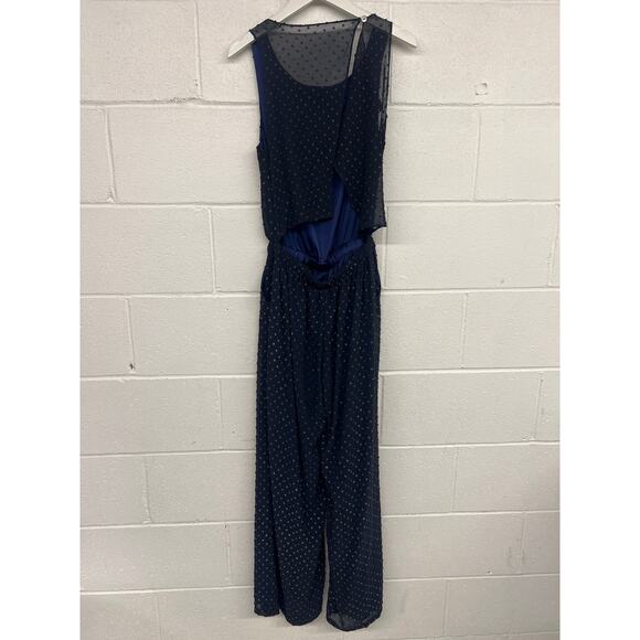 Maison de Papillon Sz XS Navy Blue Gold Dot Sleeveless Boat Neck Jumpsuit 1 pc - Picture 5 of 7